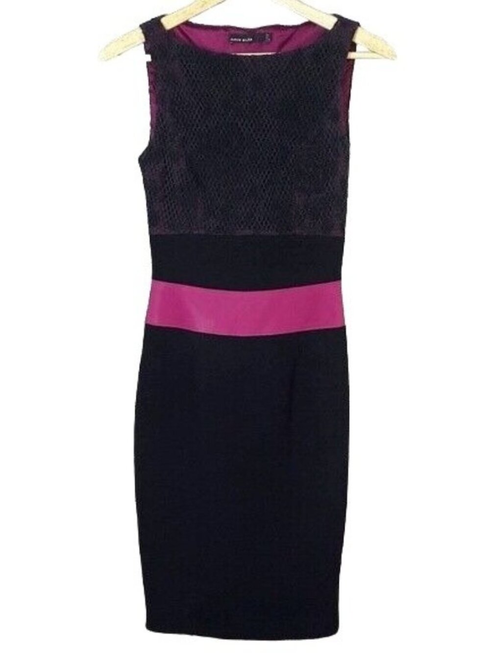 Karen Millen Career Cocktail Dress Black Pink SZ 4 Floral Lace Lined Sleeveless